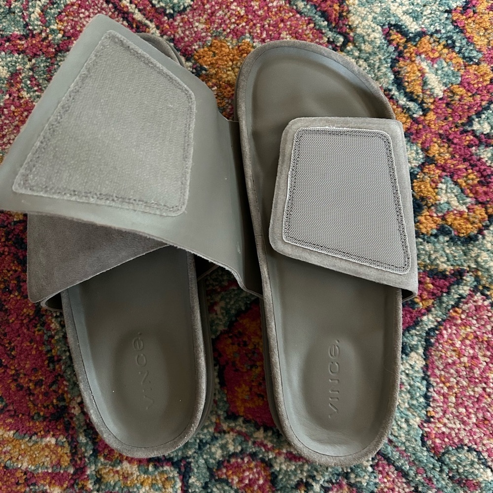 Vince | Men’s ‘Smoke’ Grey Suede Velcro Del Rey Classic Slide Sandals, size 8.5 - Picture 8 of 16
